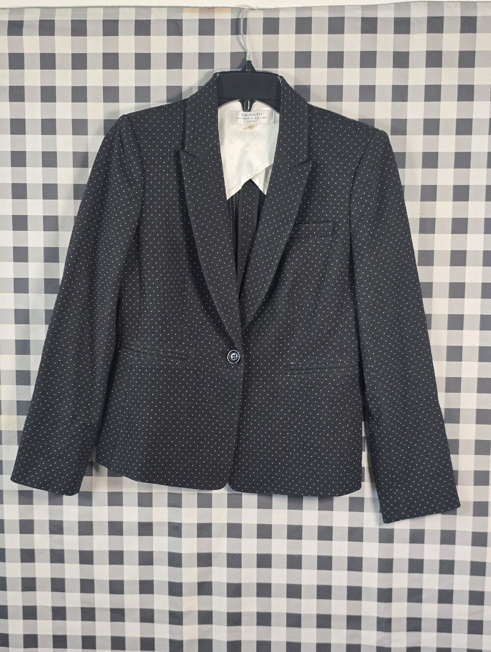 Tahari Arthur S. Levine Petite Blazer 4P Black White Polka Dot Career Jacket